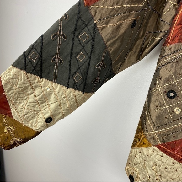 Parsley & Sage Autumn Fall Boho Patchwork Embroidered Open Front Jacket Medium - Picture 8 of 13